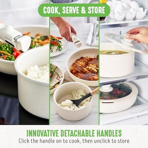 T-fal Preserve Ceramic, Ceramic Non Stick Cookware Set 13 Piece, Oven Broiler Safe 350F, Kitchen Cookware Set w/Frypans, Saucepans, Sautepan, Dutch Oven, Lids, Pan Protectors, Pots