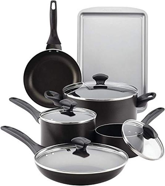 Farberware Dishwasher Safe Nonstick Cookware Pots and Pans Set, 15 Piece, Black,21806