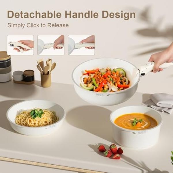 YASHE 13-Piece Pots and Pans Set, Nonstick Granite Cookware Set, Detachable Handle Pots and Pans, PFAS and PFOA-Free, Easy Clean Kitchen Cookware Set, Eco-friendly, Perfect for RV 