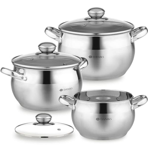 Cook N Home Stainless Steel Cookware Sets 10-Piece, Pots and Pans Kitchen Cooking Set with Stay-Cool Handles, Dishwasher Safe, Silver