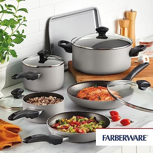 GreenLife 10-Piece Ceramic Nonstick Cookware Set, Dishwasher & Oven Safe, Silicone Stay-Cool Handles, PFAS-Free Ceramic Coated Pots and Pans with Lids, Healthy Kitchen Cooking Set,