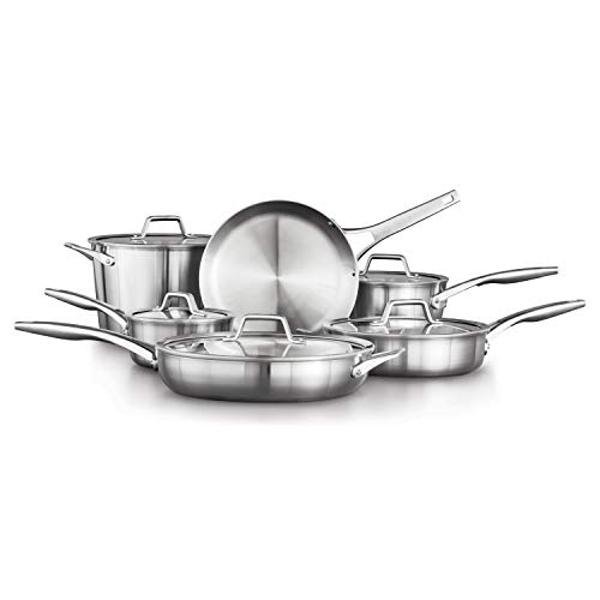 Calphalon Stainless Steel Kitchen Cookware, 11-Piece Pots and Pans Set with Stay-Cool Handles, Dishwasher & Oven Safe, Silver