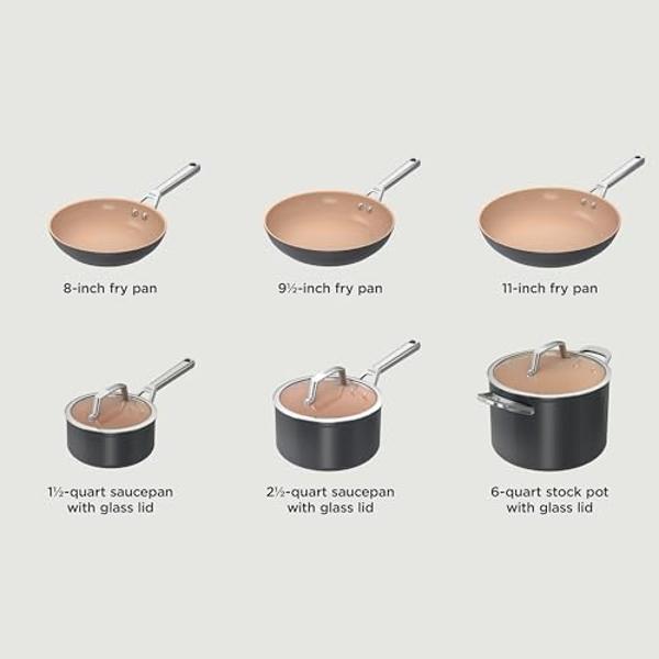 Ninja Pots and Pans Set Non Stick | Extended Life Premium Ceramic Cookware Set | 9-Piece Nonstick | PTFE Free | Oven Safe to 550°F | Induction Compatible | Frying Pan x3 | Cooking 