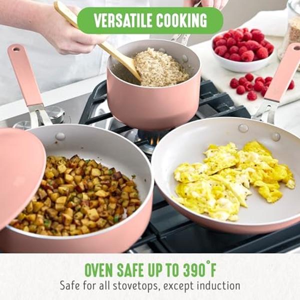 GreenLife 10-Piece Ceramic Nonstick Cookware Set, Dishwasher & Oven Safe, Silicone Stay-Cool Handles, PFAS-Free Ceramic Coated Pots and Pans with Lids, Healthy Kitchen Cooking Set,