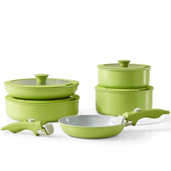 Cook N Home Stainless Steel Cookware Sets 10-Piece, Pots and Pans Kitchen Cooking Set with Stay-Cool Handles, Dishwasher Safe, Silver
