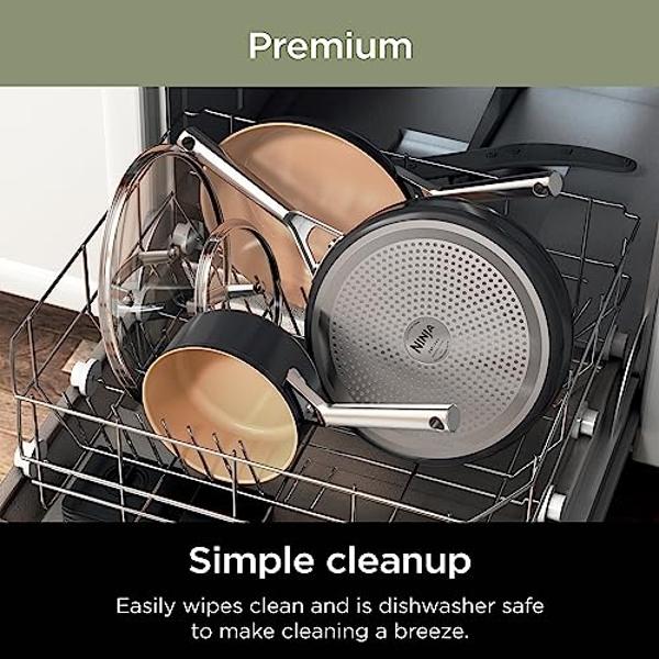 Ninja Pots and Pans Set Non Stick | Extended Life Premium Ceramic Cookware Set | 9-Piece Nonstick | PTFE Free | Oven Safe to 550°F | Induction Compatible | Frying Pan x3 | Cooking 