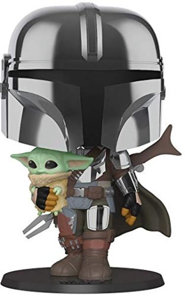 Funko Pop! Star Wars: The Mandalorian - 10 Inch Chrome Mandalorian with The Child Vinyl Action Figure
