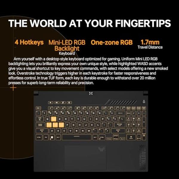 ASUS TUF 15.6 i7 RTX 4070 Gaming Laptop, 15.6" FHD 144Hz Display, Intel Core i7-13620H (Beats Intel i9-12900), NVIDIA GeForce RTX 4070, 32GB DDR5 RAM, 1TB SSD, RGB Backlit KB, Wind