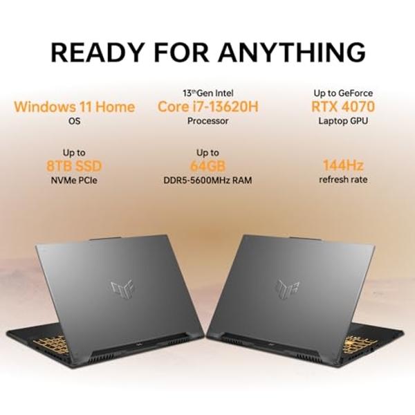 ASUS TUF 15.6 i7 RTX 4070 Gaming Laptop, 15.6" FHD 144Hz Display, Intel Core i7-13620H (Beats Intel i9-12900), NVIDIA GeForce RTX 4070, 32GB DDR5 RAM, 1TB SSD, RGB Backlit KB, Wind