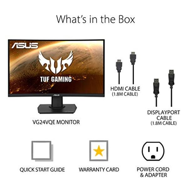 ASUS TUF Gaming 23.6" 1080P Curved Monitor (VG24VQE) - Full HD, 165Hz, 1ms, Extreme Low Motion Blur, Adaptive-Sync, FreeSync Premium, Shadow Boost, VESA Mountable, DisplayPort, HDM