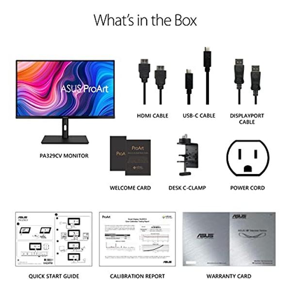 ASUS ProArt Display 32” 4K HDR Monitor (PA329CV) - UHD (3840 x 2160), IPS, 100% sRGB/Rec.709, ΔE < 2, Calman Verified, USB-C Power Delivery, DisplayPort, HDMI, USB 3.1 Hub, C-clamp