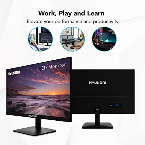 HYUNDAI 24 Inch Monitor, Professional Thin 75Hz, 1080p Full HD (1920x1080) LED, HDMI PC Monitor, VGA Cables Included VESA Mountable, Black, (24FOM Series Monitors)