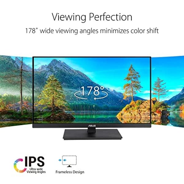 ASUS 27” 1080P Monitor (VA27EQSB) - Full HD, IPS, 75Hz, Adaptive-Sync, Speakers, Eye Care, Low Blue Light, Flicker Free, DisplayPort, HDMI, USB Hub, D-Sub, Frameless, Wall Mountabl