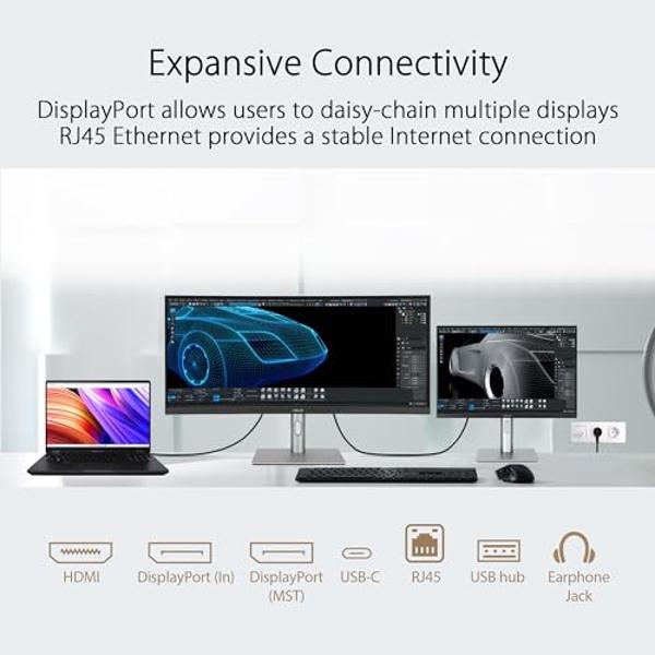 ASUS ProArt Display 34” Ultrawide Curved Professional HDR Monitor (PA34VCNV) - IPS, 21:9 3440 x 1440, 3800R Curve, 100% sRGB/Rec709, ΔE<2, Calman Verified, USB-C Docking PD 96W, RJ