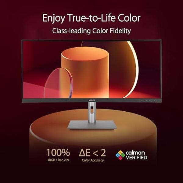 ASUS ProArt Display 34” Ultrawide Curved Professional HDR Monitor (PA34VCNV) - IPS, 21:9 3440 x 1440, 3800R Curve, 100% sRGB/Rec709, ΔE<2, Calman Verified, USB-C Docking PD 96W, RJ