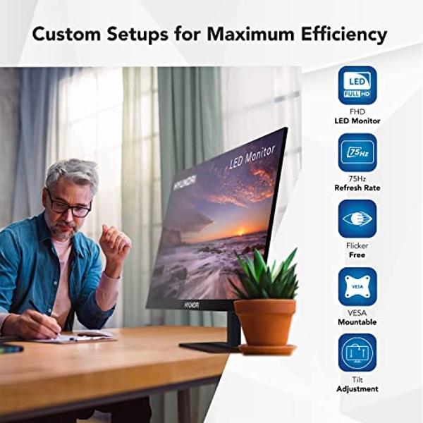 HYUNDAI 24 Inch Monitor, Professional Thin 75Hz, 1080p Full HD (1920x1080) LED, HDMI PC Monitor, VGA Cables Included VESA Mountable, Black, (24FOM Series Monitors)