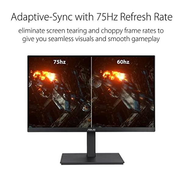 ASUS 27” 1080P Monitor (VA27EQSB) - Full HD, IPS, 75Hz, Adaptive-Sync, Speakers, Eye Care, Low Blue Light, Flicker Free, DisplayPort, HDMI, USB Hub, D-Sub, Frameless, Wall Mountabl