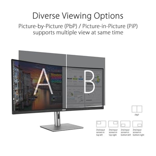 ASUS ProArt Display 34” Ultrawide Curved Professional HDR Monitor (PA34VCNV) - IPS, 21:9 3440 x 1440, 3800R Curve, 100% sRGB/Rec709, ΔE<2, Calman Verified, USB-C Docking PD 96W, RJ