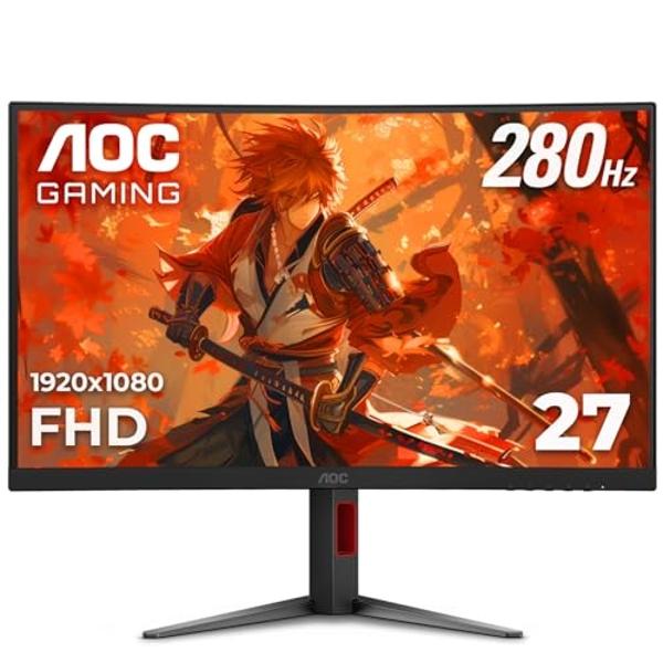 AOC C27G2 27" Curved Frameless Ultra-Fast Gaming Monitor, FHD 1080p, 1ms 165Hz, FreeSync, 2X HDMI 2.0, 1x Display Port, Height Adjustable, Xbox PS5 Switch Ready, 3-Year Zero-Bright