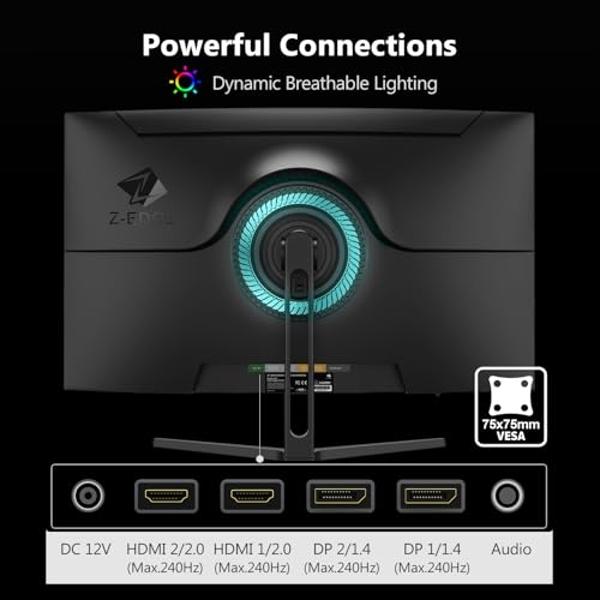 Z-Edge 32-inch Curved Gaming Monitor 16:9 1920x1080 240Hz 1ms Frameless LED Gaming Monitor, UG32P AMD Freesync Premium Display Port HDMI