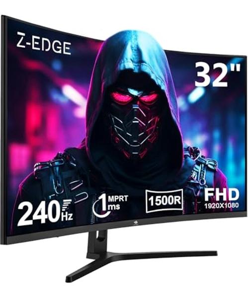 Z-Edge 32-inch Curved Gaming Monitor 16:9 1920x1080 240Hz 1ms Frameless LED Gaming Monitor, UG32P AMD Freesync Premium Display Port HDMI