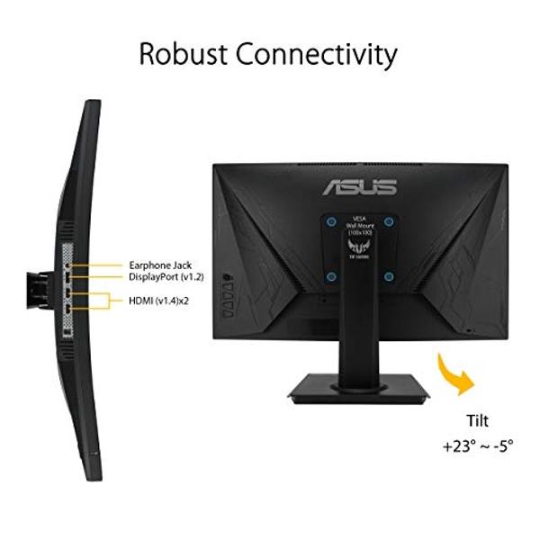 ASUS TUF Gaming 23.6" 1080P Curved Monitor (VG24VQE) - Full HD, 165Hz, 1ms, Extreme Low Motion Blur, Adaptive-Sync, FreeSync Premium, Shadow Boost, VESA Mountable, DisplayPort, HDM