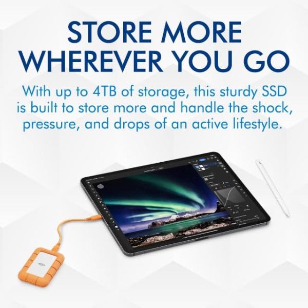 LaCie Rugged Mini Externe SSD 4TB, PC/Mac/iPad/Thunderbolt, 40 Gb/s, 2.000 MB/s, Rescue Services (STMF4000400)