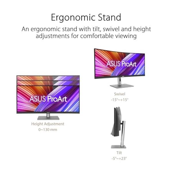 ASUS ProArt Display 34” Ultrawide Curved Professional HDR Monitor (PA34VCNV) - IPS, 21:9 3440 x 1440, 3800R Curve, 100% sRGB/Rec709, ΔE<2, Calman Verified, USB-C Docking PD 96W, RJ