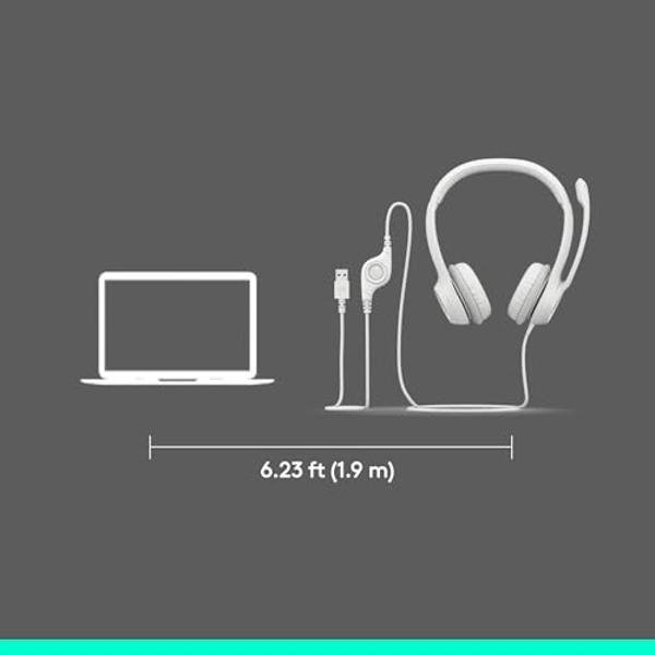 Logitech H390 Gaming Headphones, Wired Headphones with Mic, USB Headset with Microphone for PC, Noise Cancelling Microphone for Video Meetings, Music, Gaming - Off White (Pack of 1