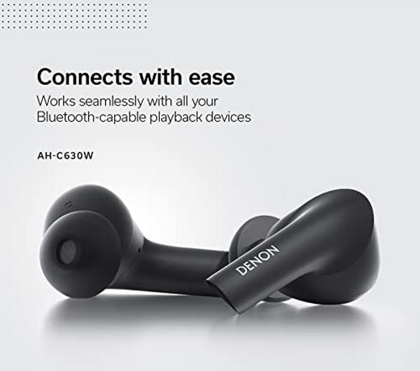 Denon AH-C630W True Wireless Earphones, in-Ear Bluetooth Earbuds with Mic, 18 Hours of Battery Life, IPX4 Rated Water Resistance, Includes (3) Silicone Ear Tips & Charging Cable, W