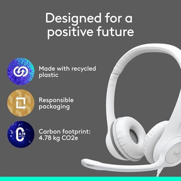 Logitech H390 Gaming Headphones, Wired Headphones with Mic, USB Headset with Microphone for PC, Noise Cancelling Microphone for Video Meetings, Music, Gaming - Off White (Pack of 1