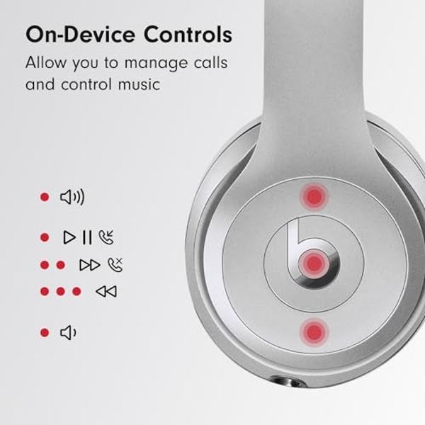 Beats Solo3 - Wireless Bluetooth On-Ear Headphones, Apple & Android Compatible, Up to 40H of Battery Life - Silver (Latest Model)
