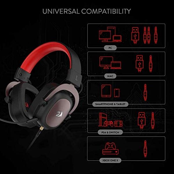Redragon H510 Zeus Wired Gaming Headset - 7.1 Surround Sound - Memory Foam Ear Pads - 53MM Drivers - Detachable Microphone, Works for Multi-Platforms PC, PS4/3 & Xbox One/Series X,