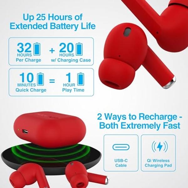 Naztech Xpods PRO - True Wireless Noise Cancelling Earbuds w/Touch Control, IPX4 Water-Resistant, HD Sound, Secure Fit for Sports, Gym Workouts & More, includes Wireless Charging C