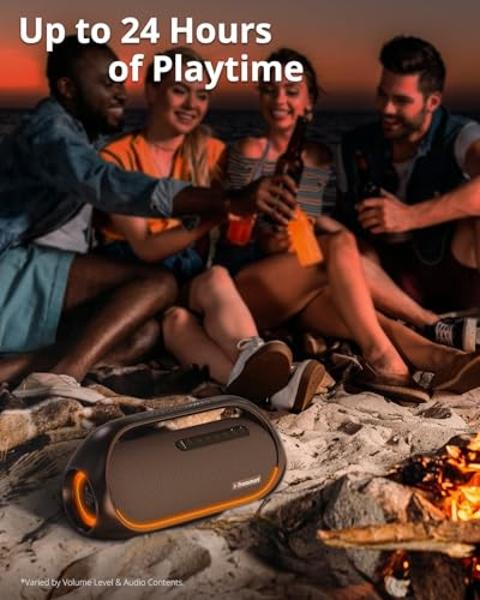 Tronsmart Upgraded Bang 60W Bluetooth Speakers with Subwoofer, IPX6 Waterproof Loud Bluetooth Speaker with 7 Color Light, 15H Playtime, Custom EQ, Portable Speaker with Handle for 