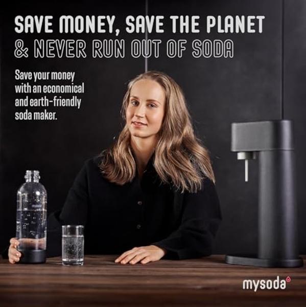 Mysoda Woody Sparkling Water Maker - Silent Carbonated Water Machine Made of Renewable Wood Composite and 1L Water Bottle - Without CO2 Cylinder - Seltzer Maker Machine - Colour Bl