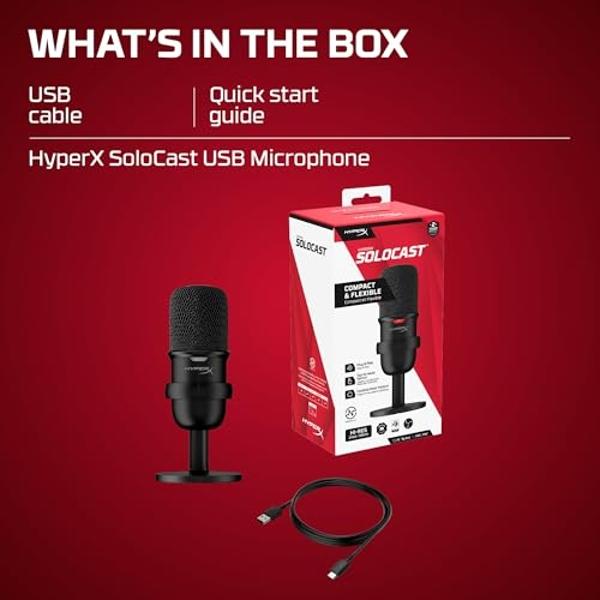 HyperX SoloCast – USB Condenser Gaming Microphone, for PC, PS4, PS5 and Mac, Tap-to-Mute Sensor, Cardioid Polar Pattern, great for Streaming, Podcasts, Twitch, YouTube, Discord,Bla