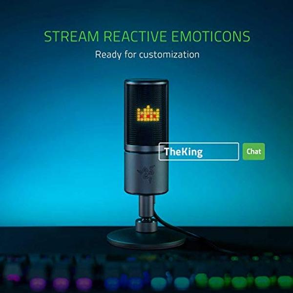 Razer Seiren Emote Streaming Microphone: 8-bit Emoticon LED Display, Stream Reactive Emoticons, Hypercardioid Condenser Mic, Built-in Shock Mount, Height & Angle Adjustable Stand, 