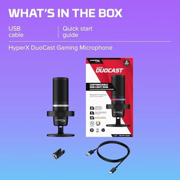 HyperX DuoCast – RGB USB Condenser Microphone for PC, PS5, PS4, Mac, Low-profile Shock Mount, Cardioid, Omnidirectional, Pop Filter, Gain Control, Gaming, Streaming, Podcasts, Twit