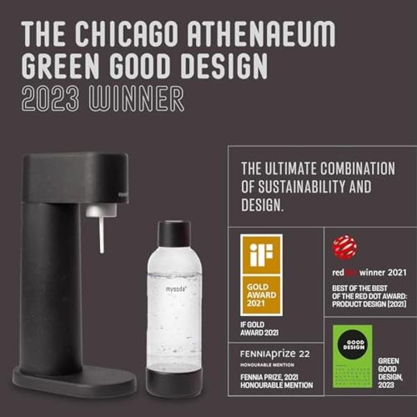Mysoda Woody Sparkling Water Maker - Silent Carbonated Water Machine Made of Renewable Wood Composite and 1L Water Bottle - Without CO2 Cylinder - Seltzer Maker Machine - Colour Bl