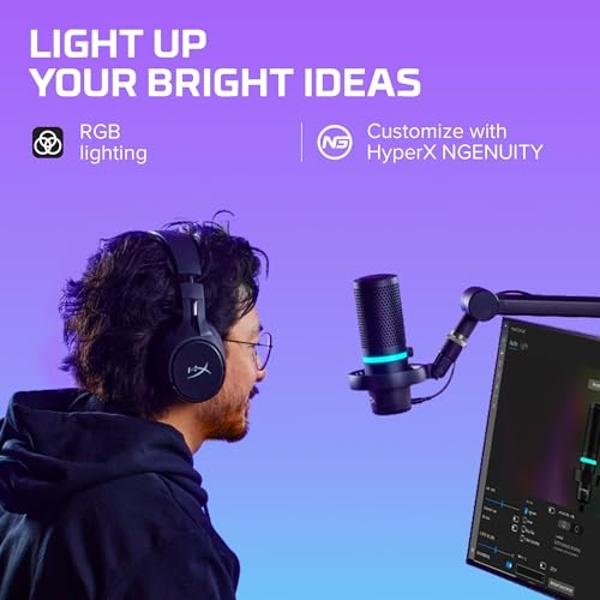HyperX DuoCast – RGB USB Condenser Microphone for PC, PS5, PS4, Mac, Low-profile Shock Mount, Cardioid, Omnidirectional, Pop Filter, Gain Control, Gaming, Streaming, Podcasts, Twit