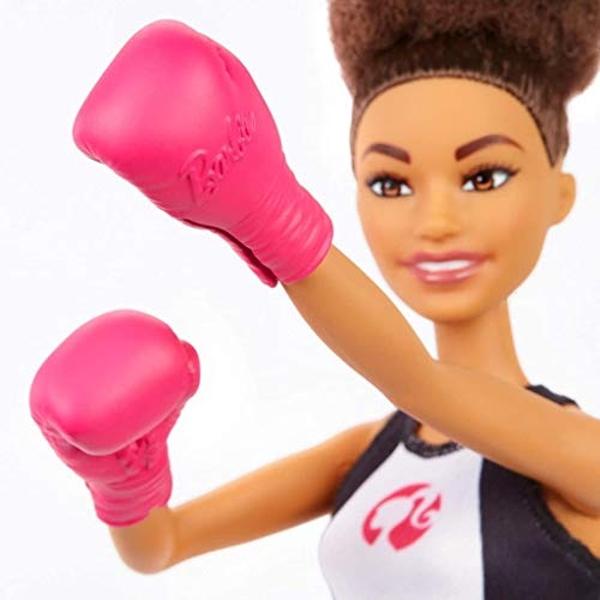 Barbie Boxer Brunette Doll with Boxing Outfit Featuring Short Top Graphic, Metallic Boxing Shorts and Pink Boxing Gloves, for Ages 3 and Up