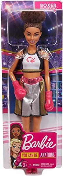 Barbie Boxer Brunette Doll with Boxing Outfit Featuring Short Top Graphic, Metallic Boxing Shorts and Pink Boxing Gloves, for Ages 3 and Up