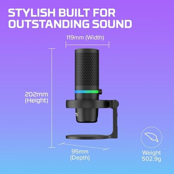 HyperX DuoCast – RGB USB Condenser Microphone for PC, PS5, PS4, Mac, Low-profile Shock Mount, Cardioid, Omnidirectional, Pop Filter, Gain Control, Gaming, Streaming, Podcasts, Twit
