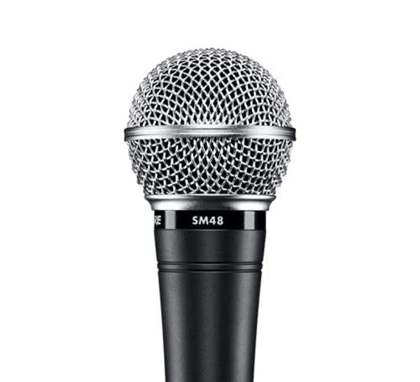 Shure SM48 Cardioid Dynamic Vocal Microphone with Shock-Mounted Cartridge, Steel Mesh Grille and IntegralPop Filter, A25D Mic Clip, Storage Bag, 3-pin XLR Connector, No Cable Inclu