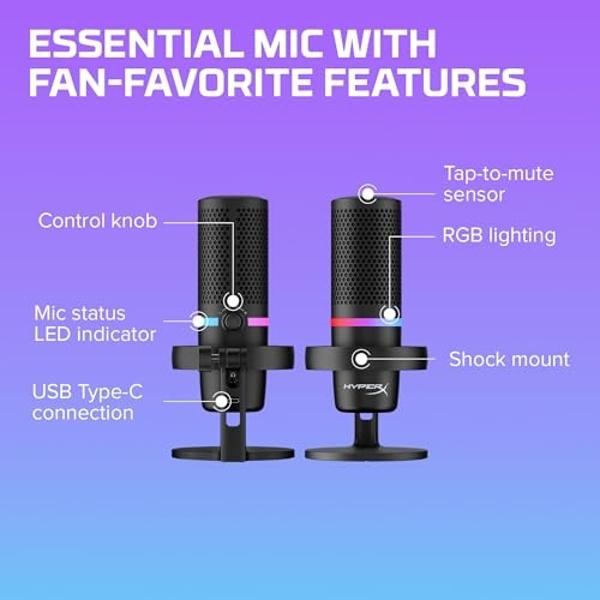 HyperX DuoCast – RGB USB Condenser Microphone for PC, PS5, PS4, Mac, Low-profile Shock Mount, Cardioid, Omnidirectional, Pop Filter, Gain Control, Gaming, Streaming, Podcasts, Twit