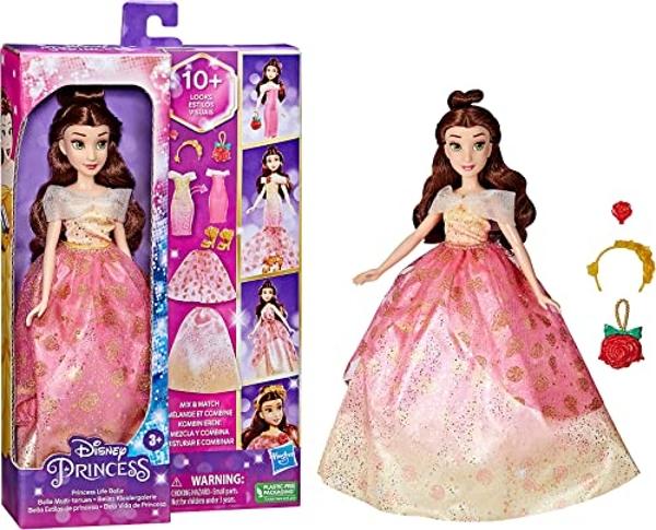 Disney Princess Life Belle Fashion Doll, 10 Outfit Combinations, Fashion Doll Clothes and Accessories, Toy for Kids 3 Years Old and Up