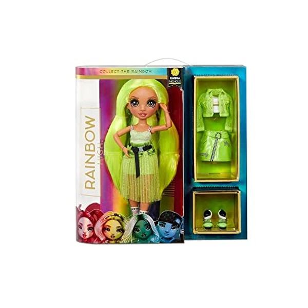 Rainbow High Karma Nichols – Neon Green Fashion Doll with 2 Doll Outfits to Mix & Match and Doll Accessories, Great Gift for Kids 6-12 Years Old