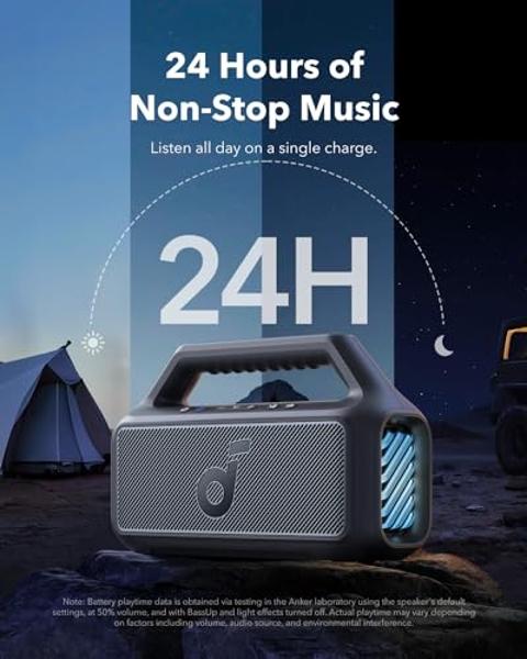 soundcore Boom 2 By Anker, Outdoor Speaker, 80W, Subwoofer, BassUp 2.0, 24H Playtime, IPX7 Waterproof, Floatable, RGB Lights, USB-C, Custom EQ, Bluetooth 5.3, Portable for Camping,