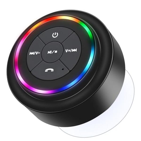 HAISSKY Bluetooth Shower Speakers, Portable Wireless Speaker with Suction Cup, IP67 Waterproof Speaker with LED Light, Pairs Easily to Phones, Tablets, Computer, Gift for Men & Wom